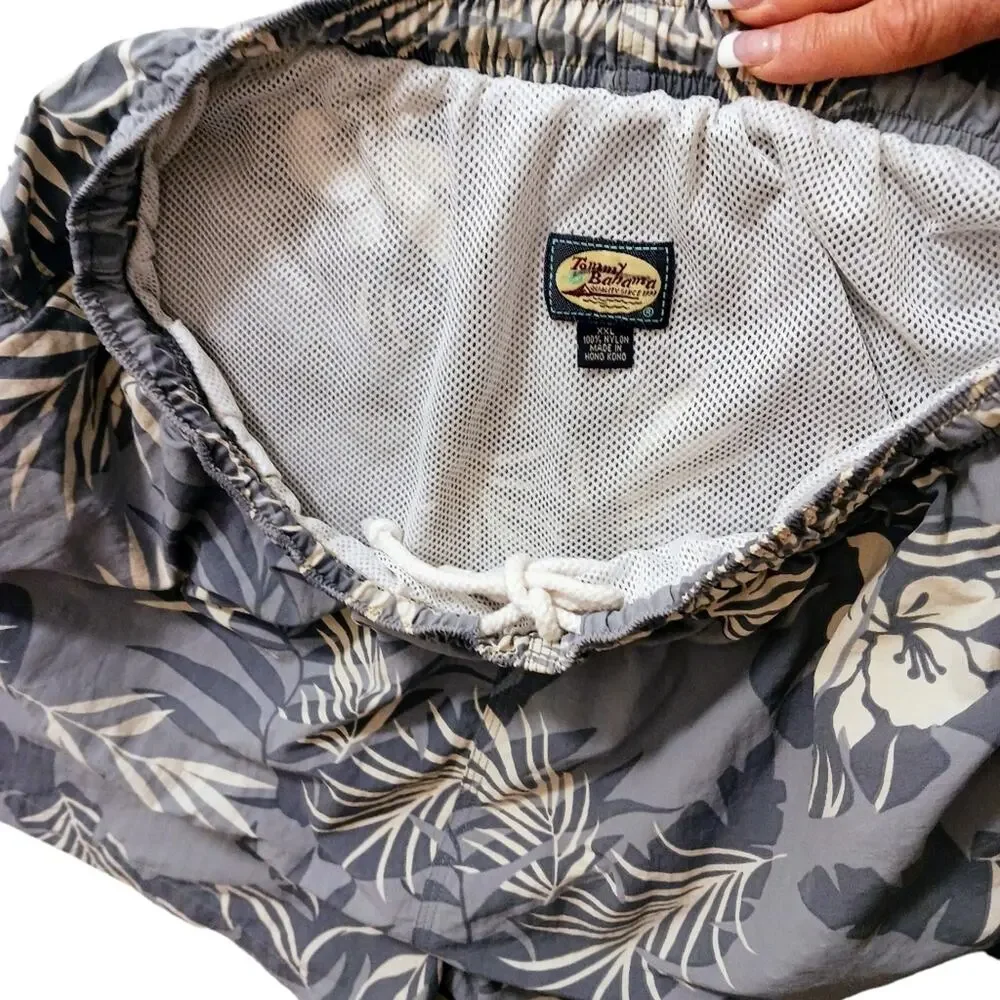Tommy Bahama SWIM TRUNKS Sz XXL GRAY Tropical Floral Mesh Pockets Travel Hot Tub